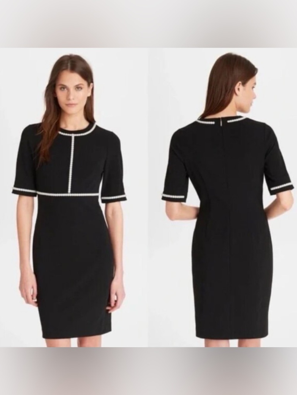 Karl Lagerfeld Pearl Trimmed Classic Sheath Dress